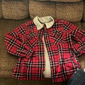 Red Plaid Sherpa-Lined Jacket